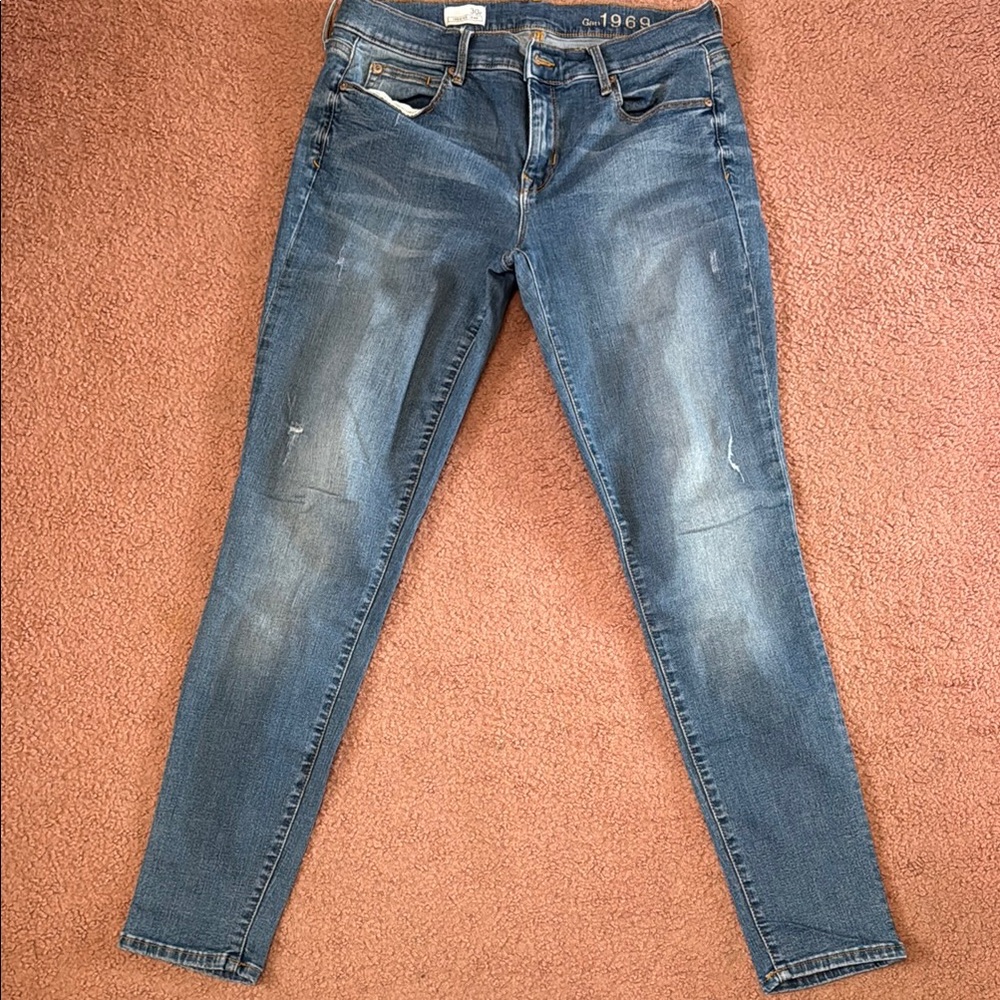 GAP Blue Skinny Jeans with Distressed Details